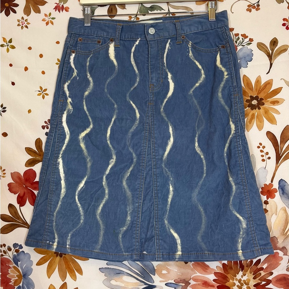 Y2K Gap 2003 Blue 10 Corduroy Fall BleachDye Upcycle Preppy Teacher Office Skirt